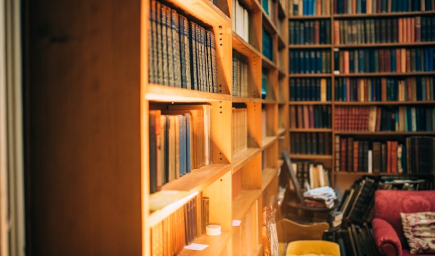 old library with a couch and chairs and old books