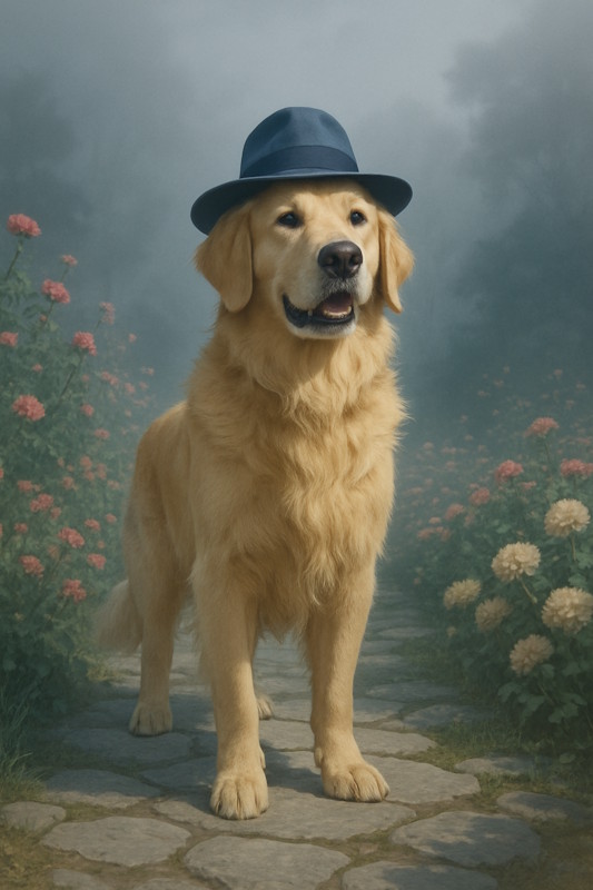 Cinematic Film Still Golden retriever