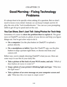 Sample Chapter 23 page on using photos of devices to fix technology problems with AI