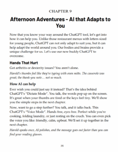 Sample Chapter 9 page AI that Adapts to You describing how voice mode helps with sore hands